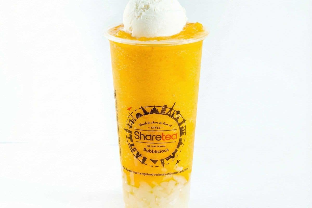 Peach Tea Ice Blended with Lychee Jelly and Ice Cream