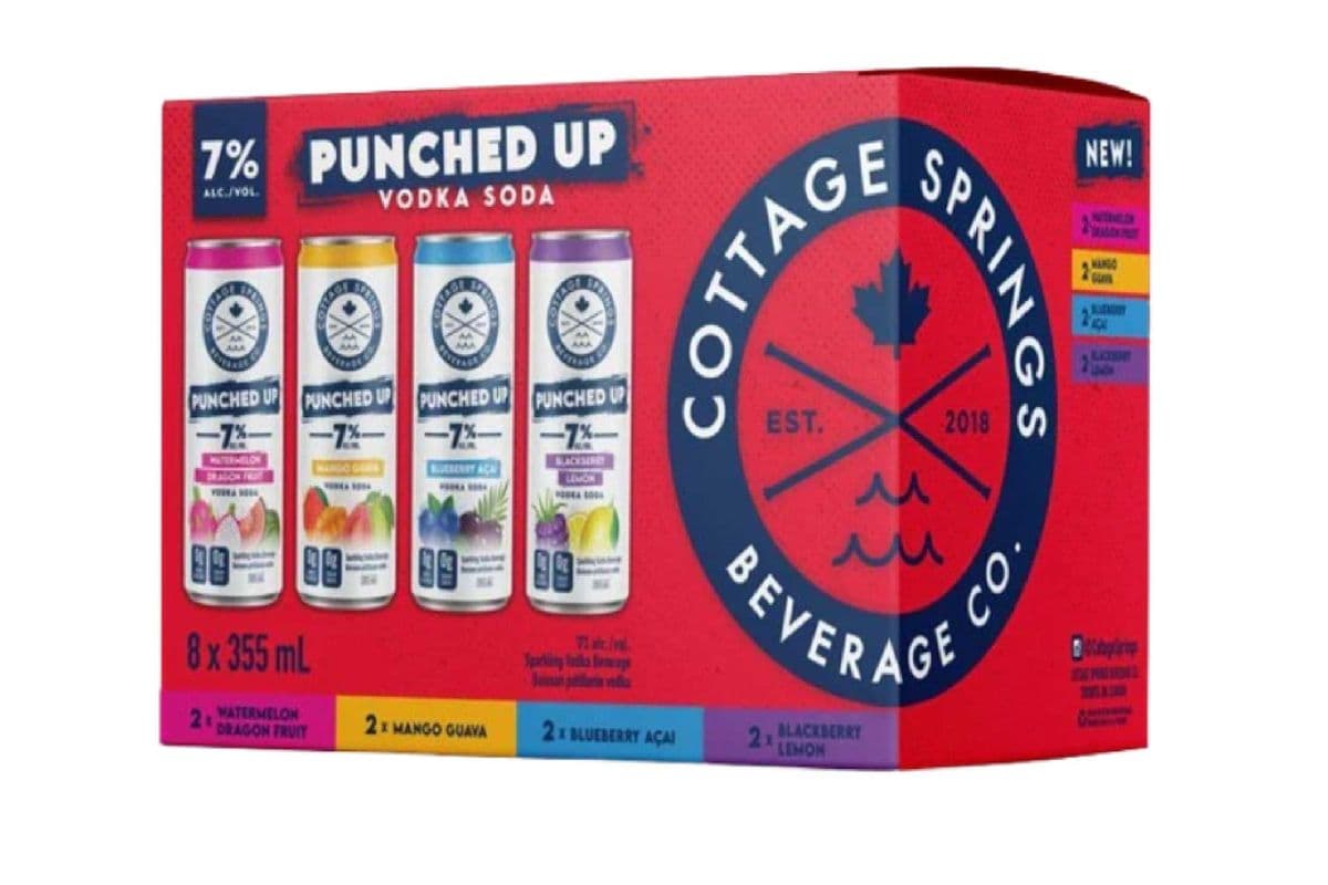 Cottage Springs RTD Vodka Soda Punched Up - Can 355ml Sleek - 8 Pack (8 x 355 ml)
