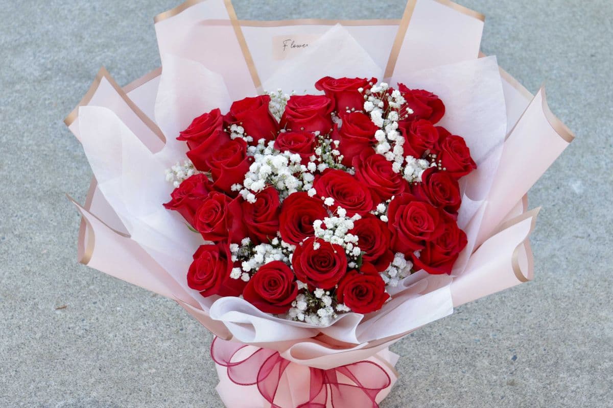 R22. Love is Red + baby's breath (24 roses)