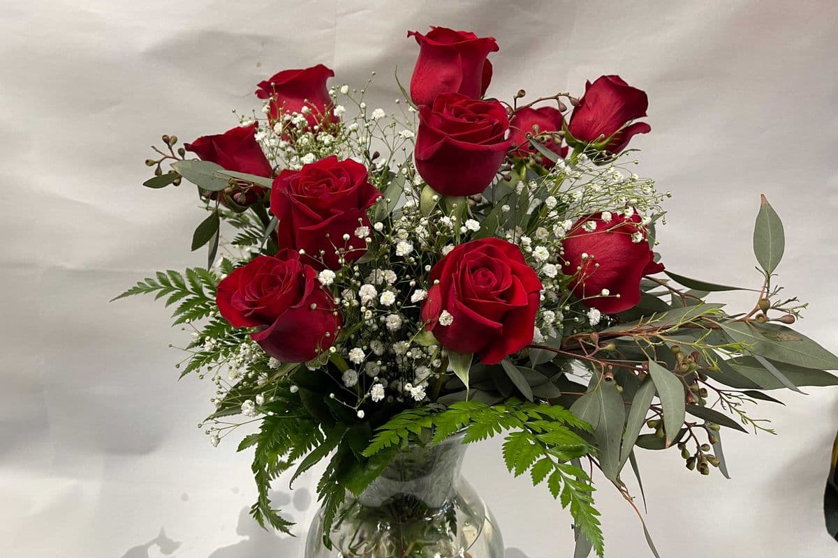 Dozen Dressed Roses in a Vase