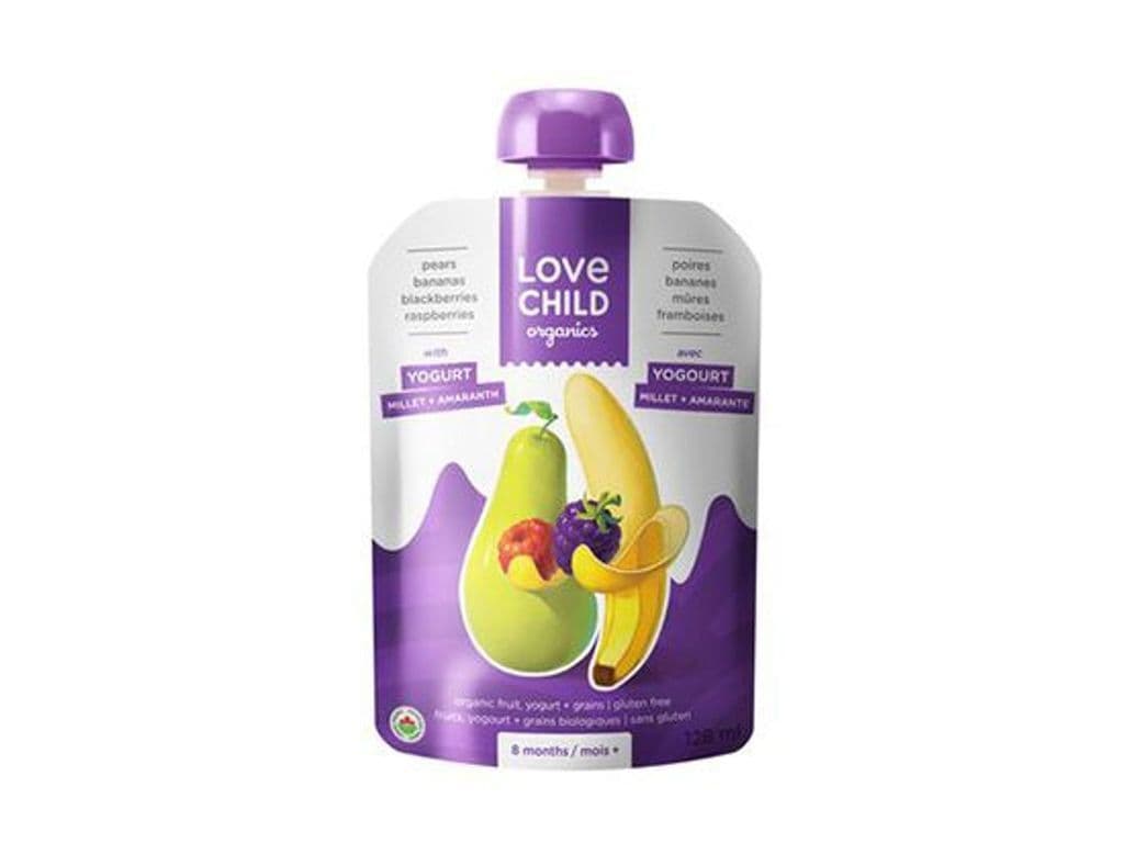 LOVE CHILD ORGANIC PEARS BANANAS BLACKBERRIES RASPBERRIES PUREE 128ML