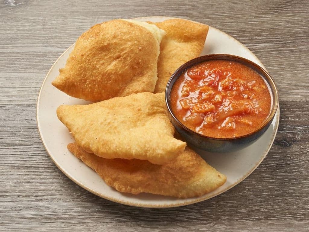 Fried Bake with Tomatoes & Saltfish