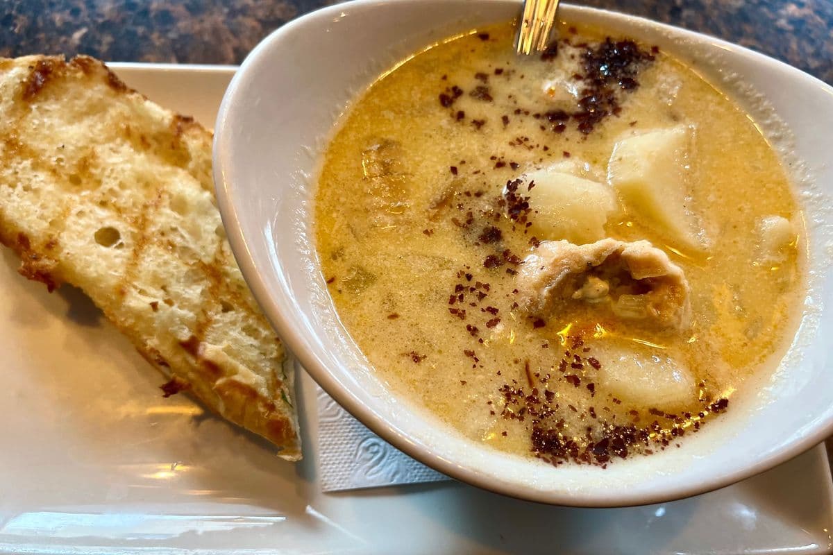 Seafood Chowder with garlic bread