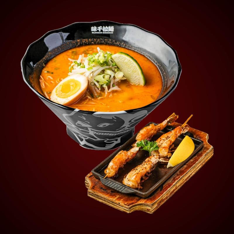 Tom Yum Ramen + Grilled Shrimp