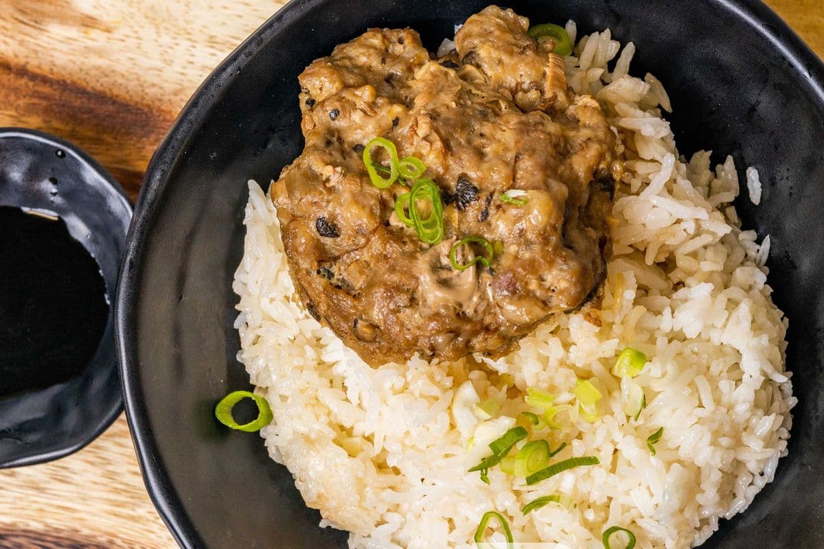 Pork Patty with Preserved Vegetable Rice Bowl