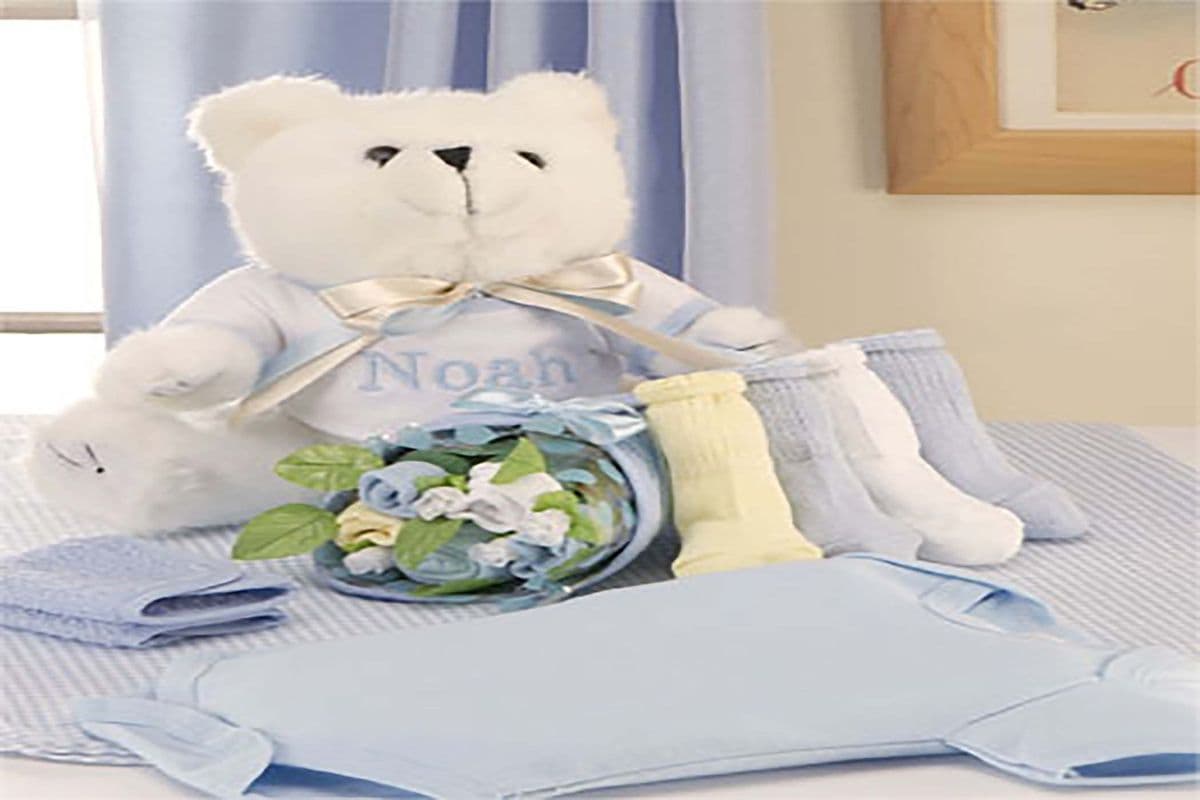 Bear And Layette With Baby Boy'