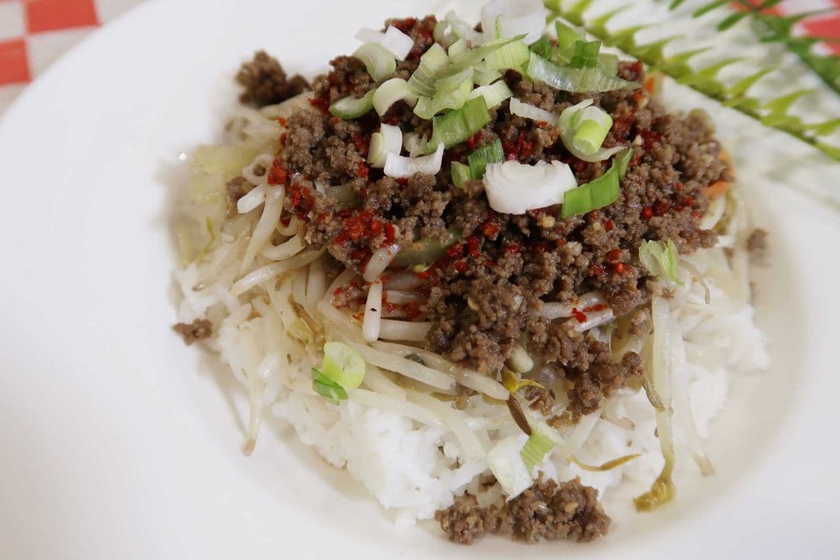 Asian Ground Beef Saute on Steamed Rice