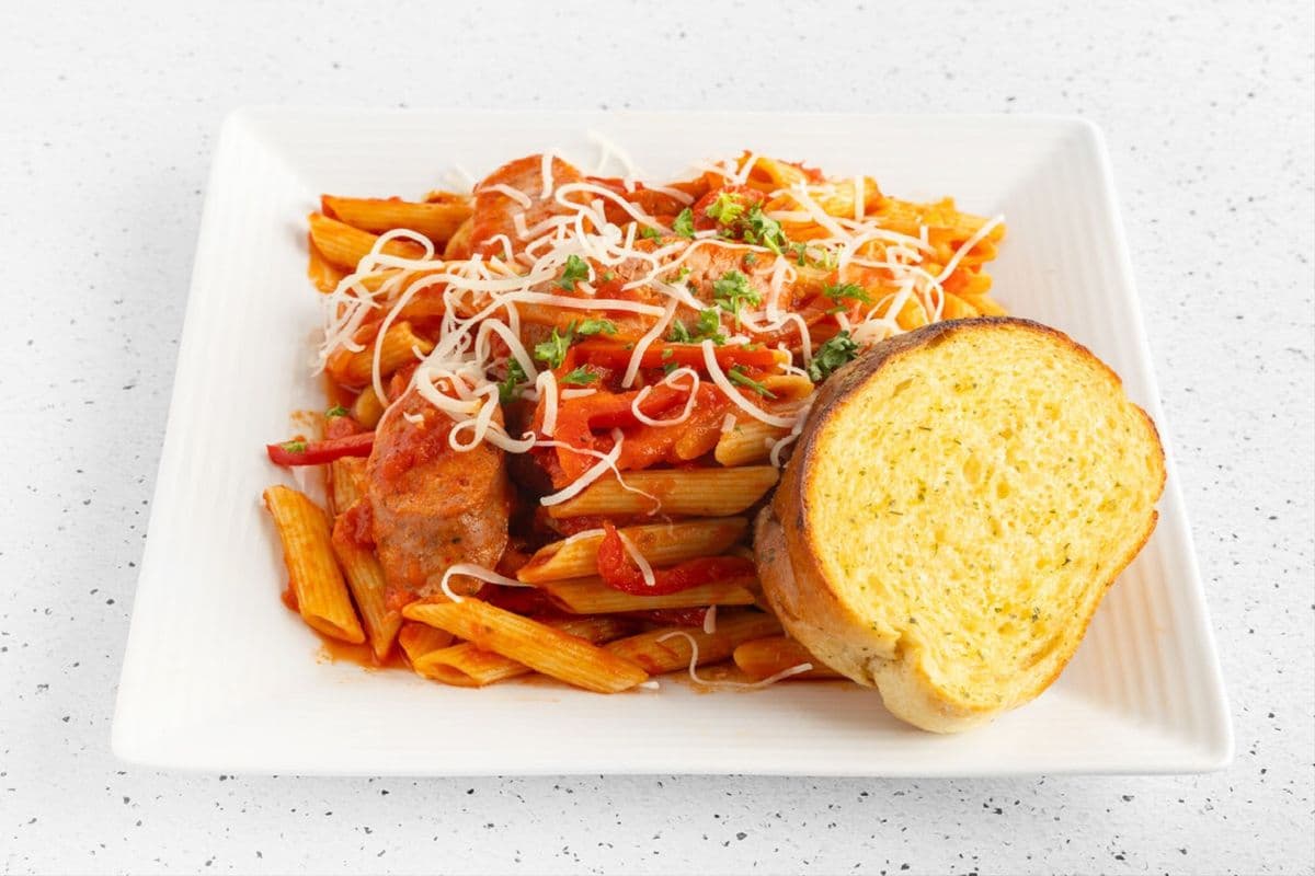 Spicy Sausage Penne with Onion & Red Pepper