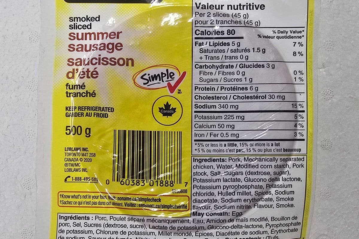 No name smoked sliced summer sausage 500g (500g)