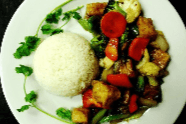 65. Stir-Fried Satay Vegetables on Steamed Rice