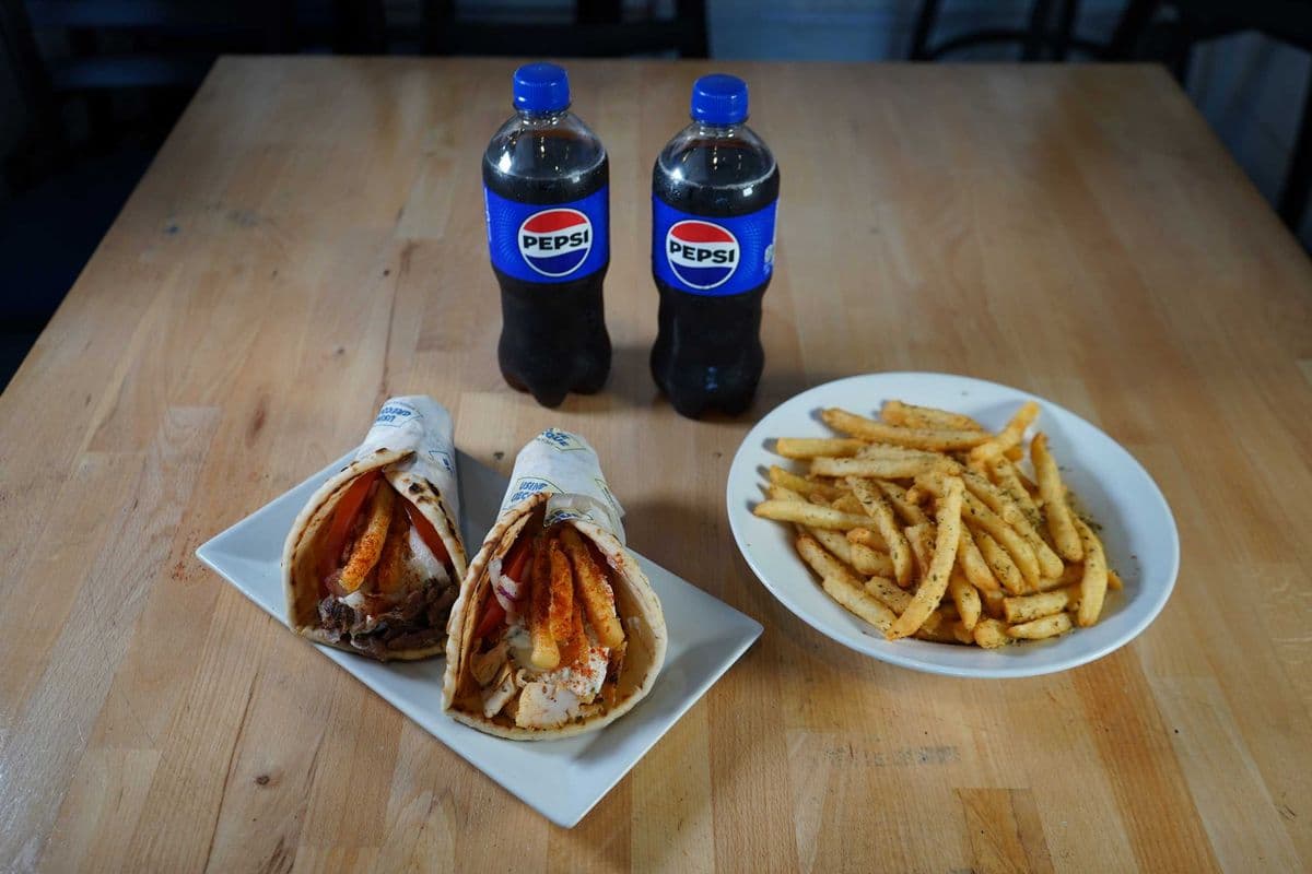 Two Pita Choice, a Side And One Drink