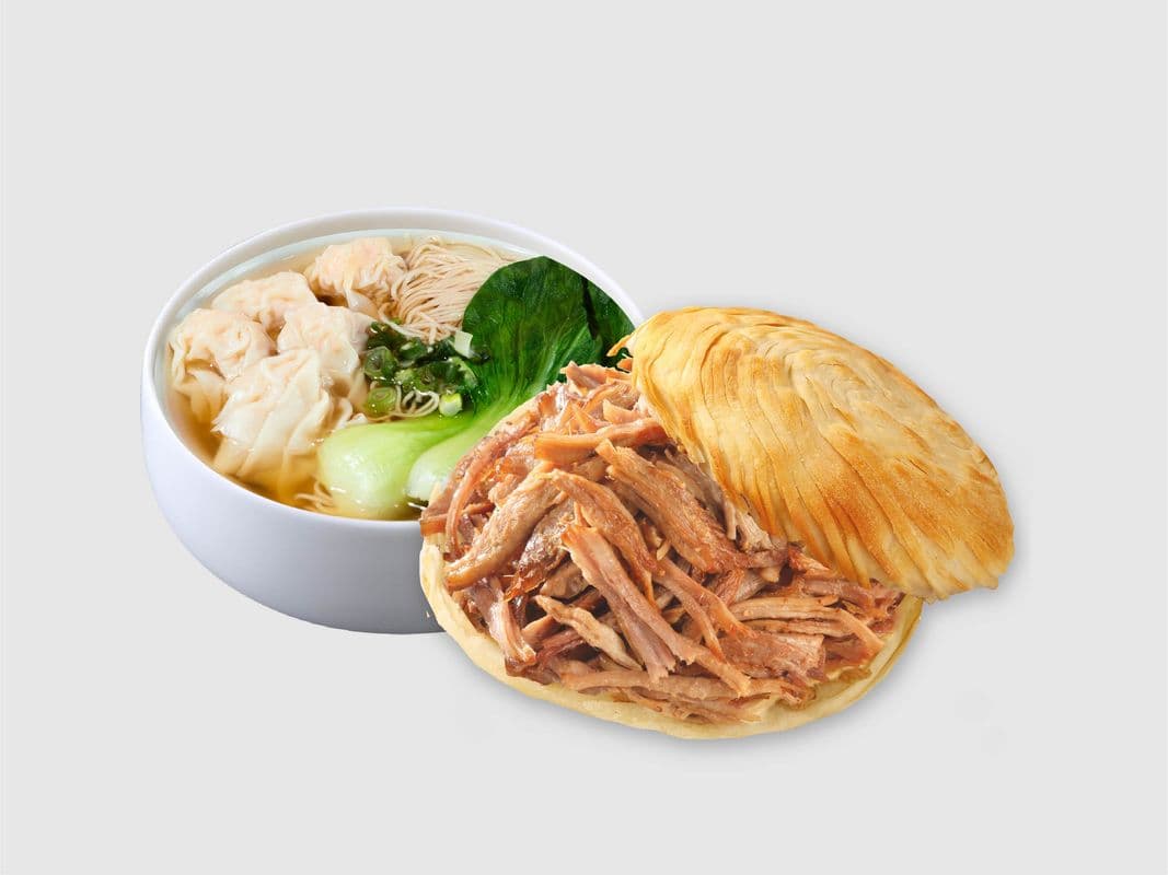 Wonton Noodle + Crispy Burger / 馄饨面 + 肉夹馍
