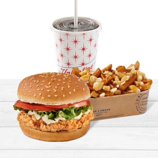 Trios de burgers au poulet croustillant avec poutine