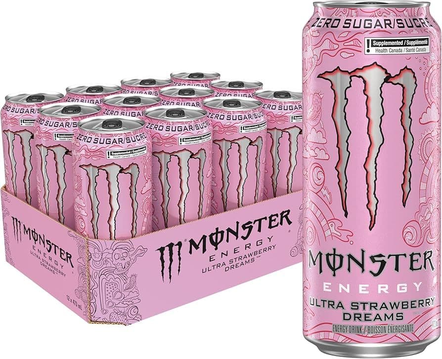 Monster Boisson Énergisante Réves aux Fraises 473ml/ Monster Energy Drink Ultra Strawberry Dreams  473ml / Monster Boisson Énergisante Réves aux Frais
