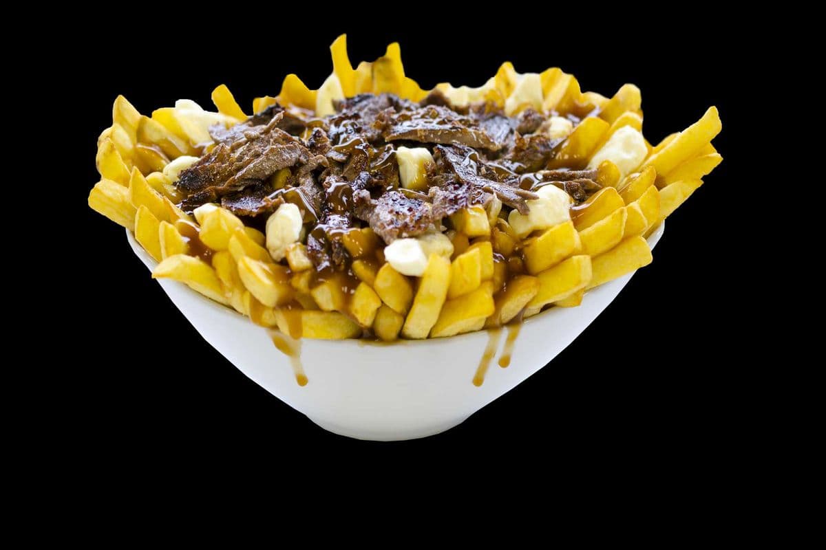 Poutine Topped with Beef Shawarma - Large 8" round plate