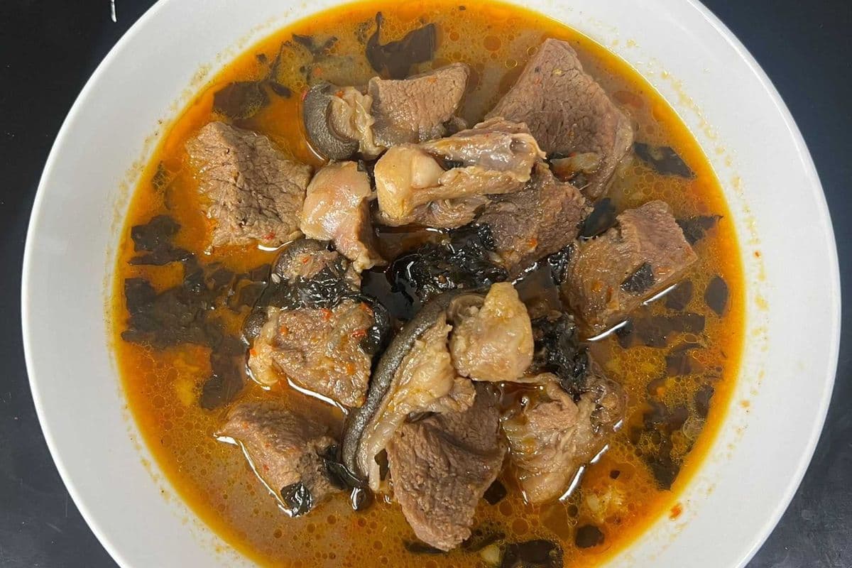 Nigerian goat meat pepper soup and plantain