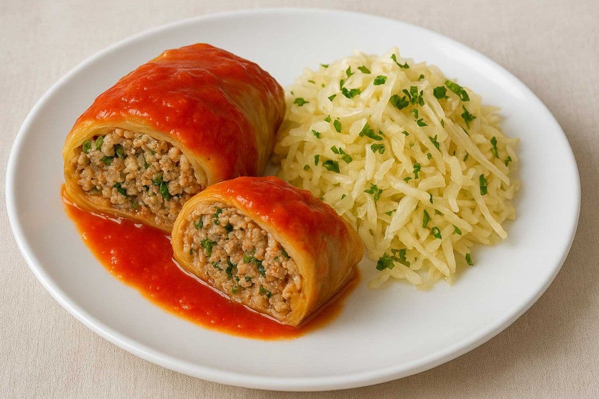 One Cabbage Roll (Meat) (1 pc)+ Sour Cream + Salad (Sauerkraut)