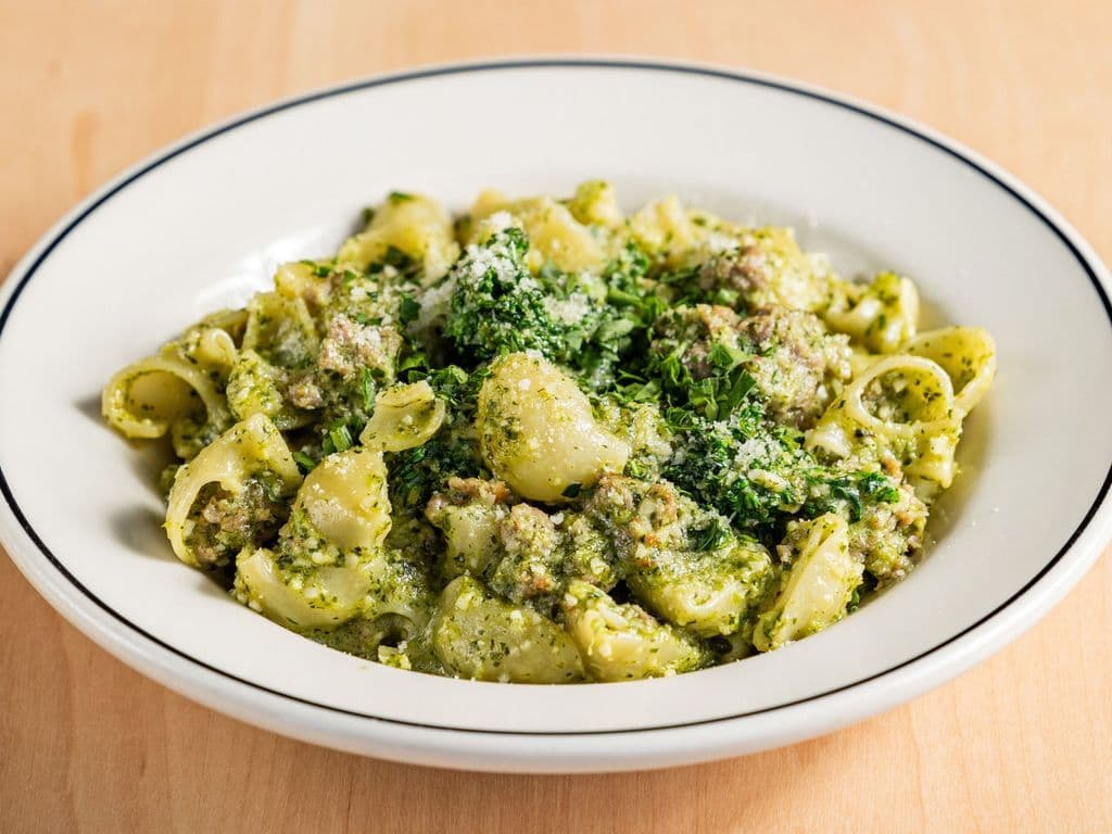Lumache, rapini pesto, Italian Sausage 