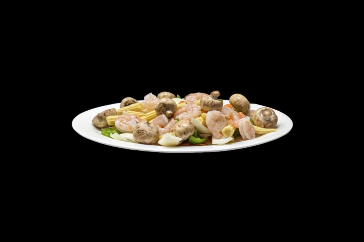 113. Stir-Fried Shrimp, Baby Corn and Mushroom