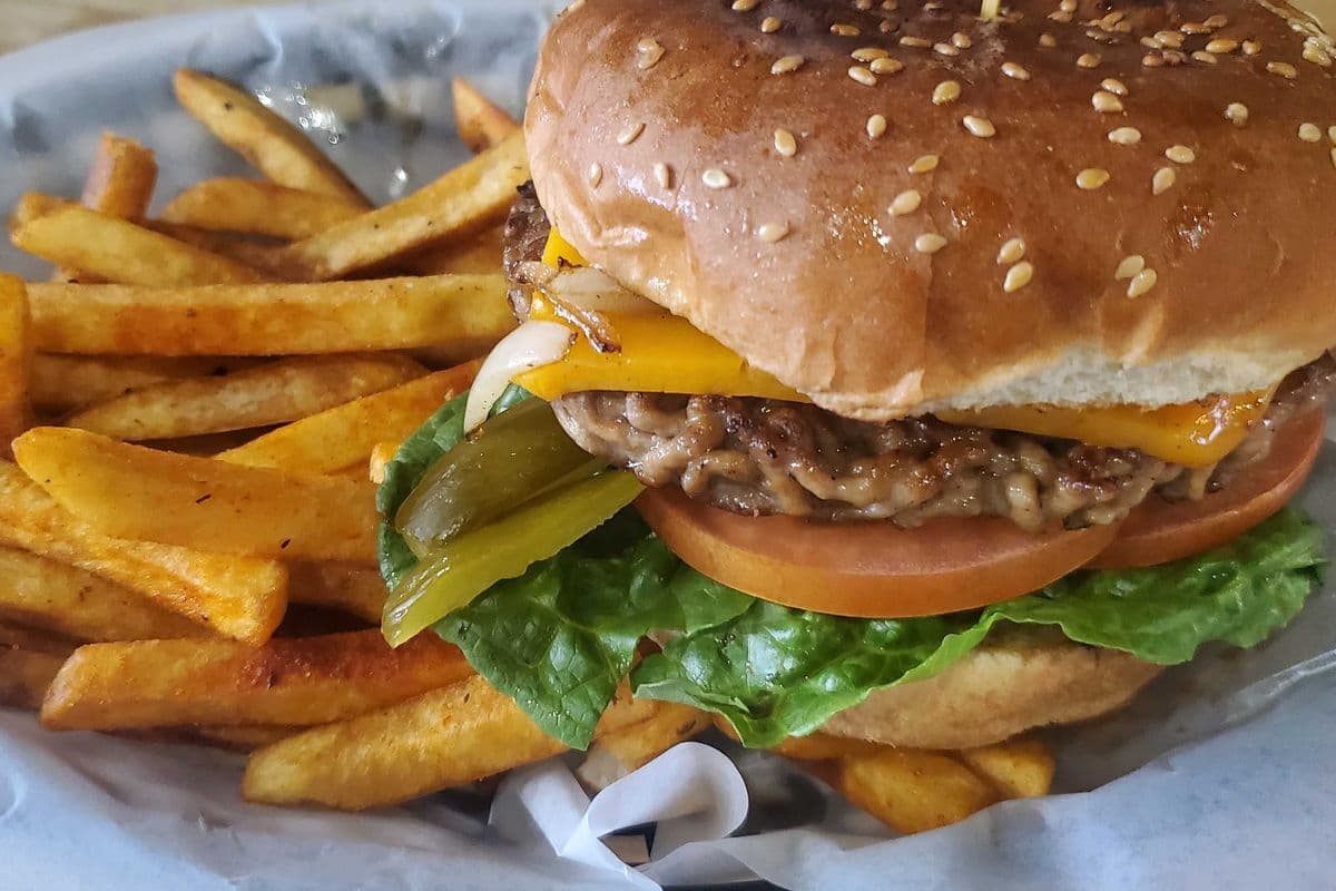 Beef Cheeseburger With Real Cheddar Cheese with Fries and Pop