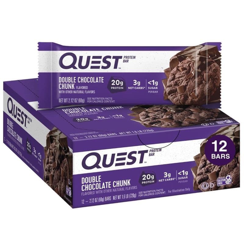 Quest Barre de Protéine Double Chocolat ave Morceaux de Chocolat 60g/ Quest Protein Bars Double Chocolate Chunk 60g