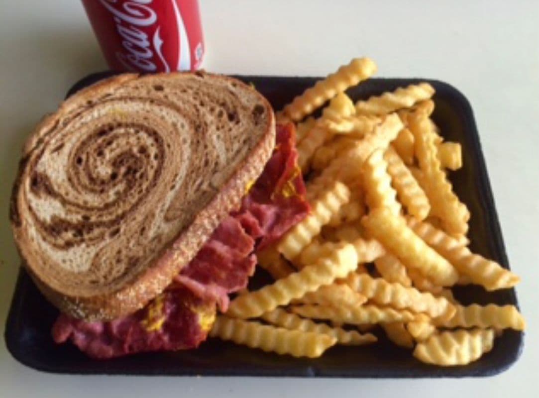 Corned Beef Swiss on Rye , Fries, and Drink