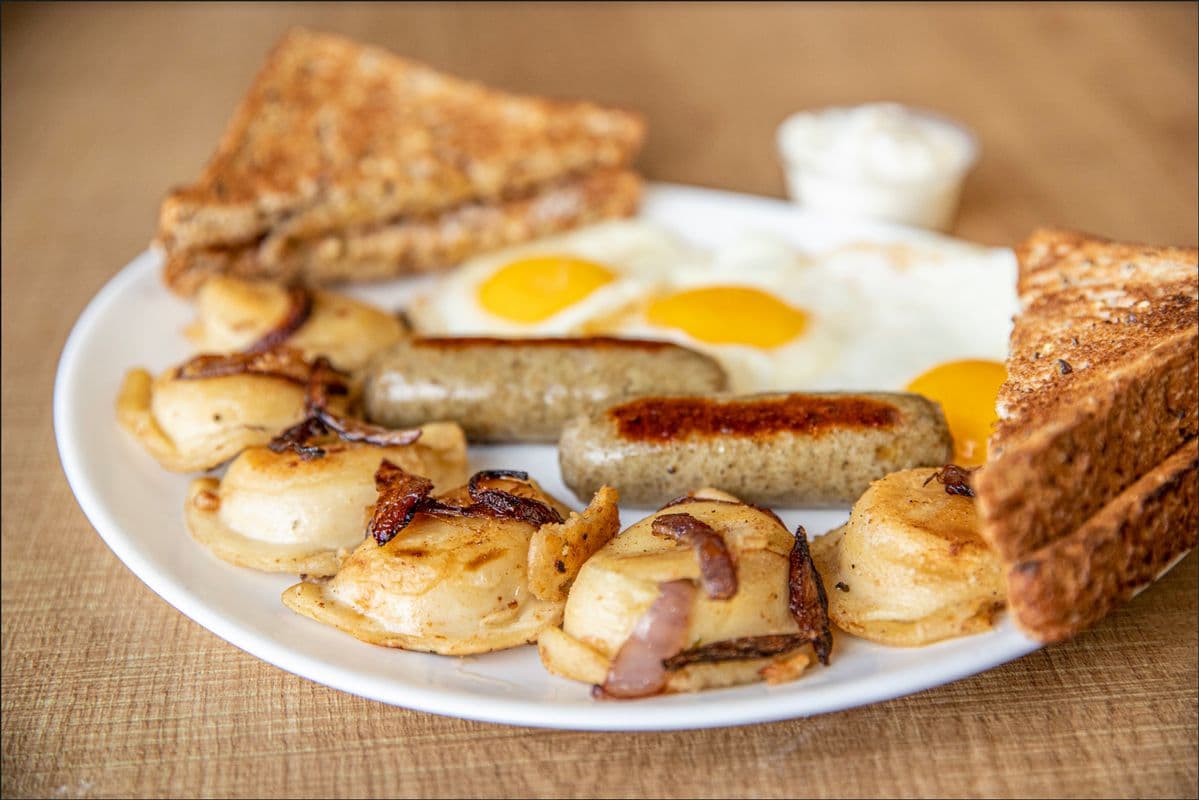 Perogy, Egg, & Sausage Platter