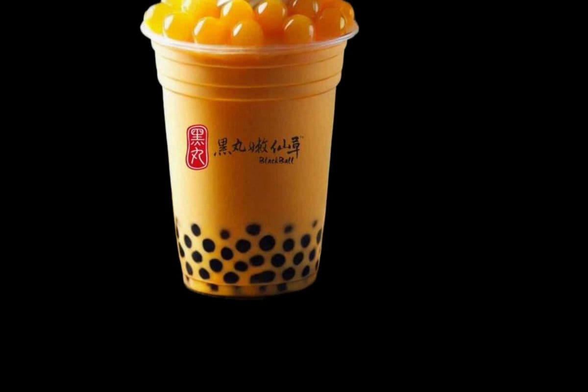 Mango Popping Boba Milk Tea 芒果爆爆珠奶茶