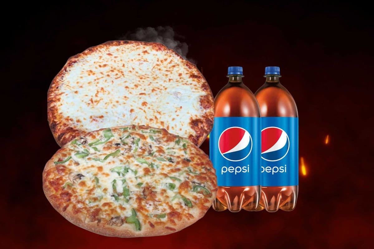 Two Large One-Topping Pizzas with Two Drinks