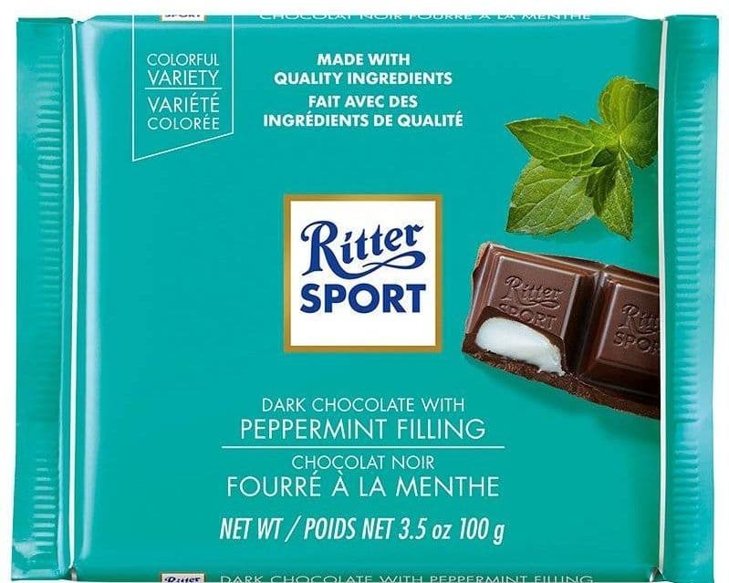 RITTER SPORT DARK CHOCOLATE WITH PEPPERMINT 100G