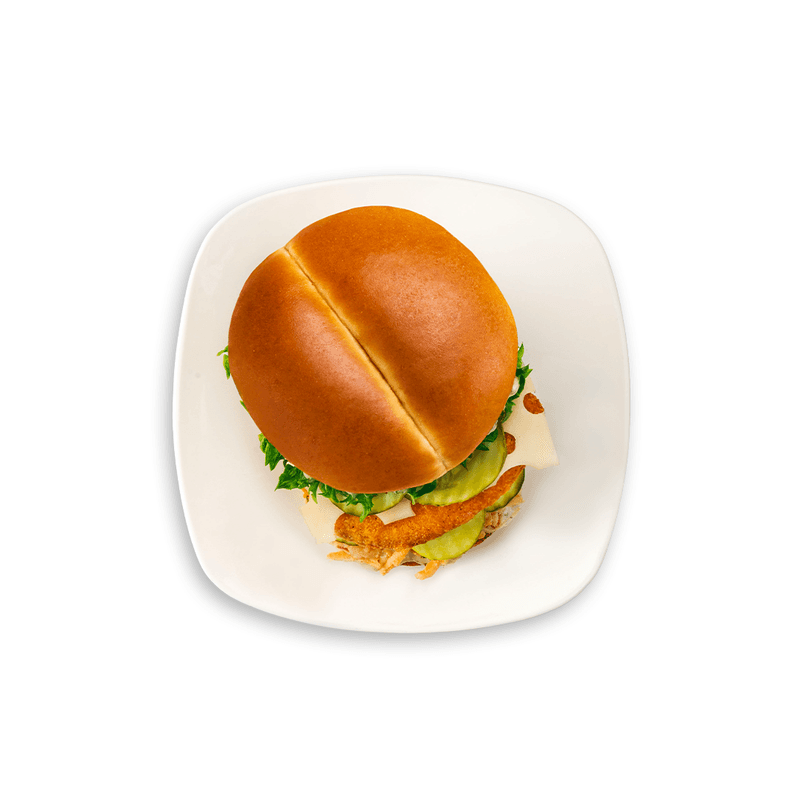 Burger cornichons poulet frit seul / Fried chicken pickle burger alone