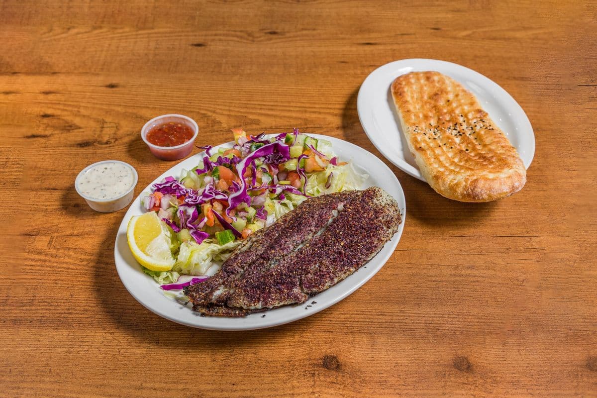 Fish Dinner Salad & Naan (Sea Bass)