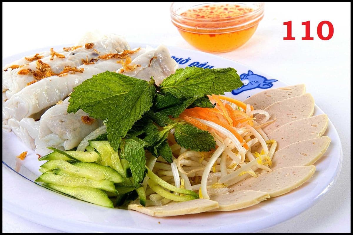 110. Steamed Rice Flour Rolls with Ground Pork and Vietnamese Sausages