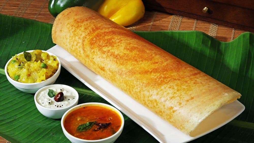 Masala Dosa with Chutney and Sambar
