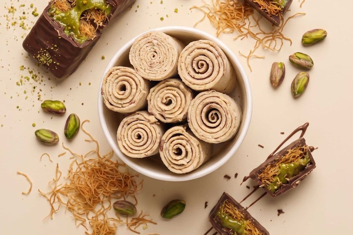 Dubai Chocolate Kunafa Rolled Ice Cream
