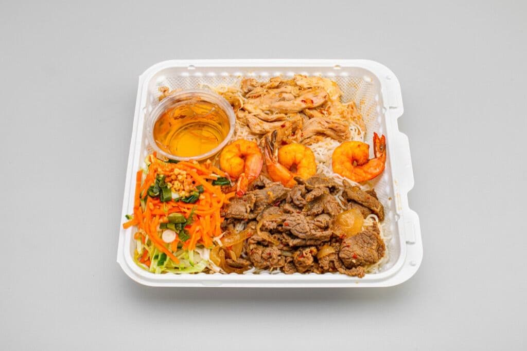 24. Vermicelli with Satay Beef, Satay Chicken, and Grilled Shrimp