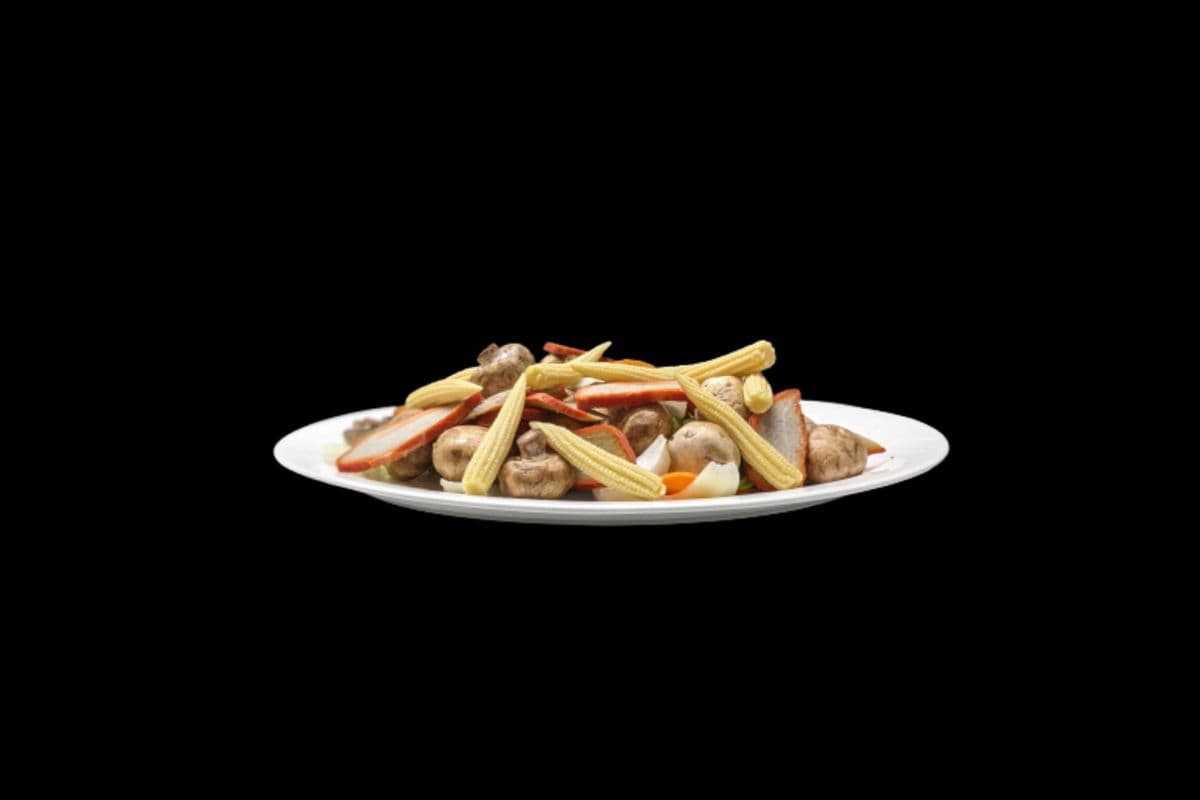 166. Stir-Fried BBQ Pork, Baby Corn and Mushroom