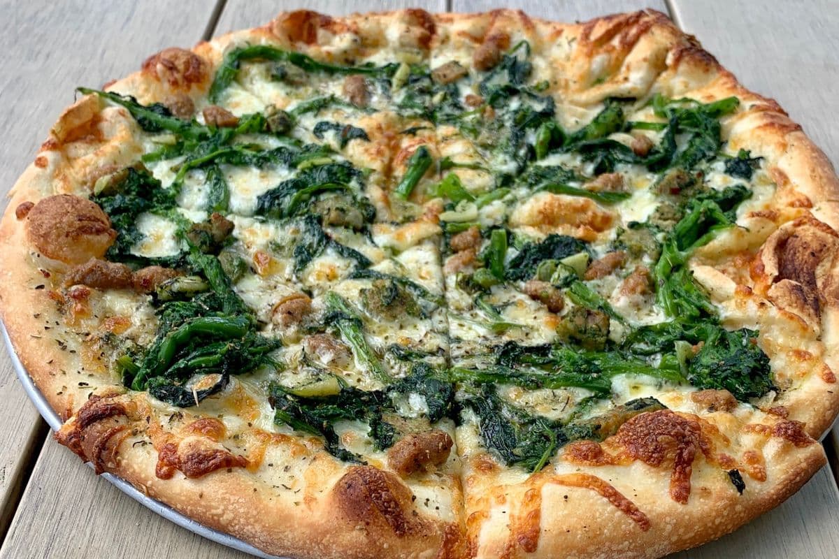 21" Tray Sausage and Rapini Pizza