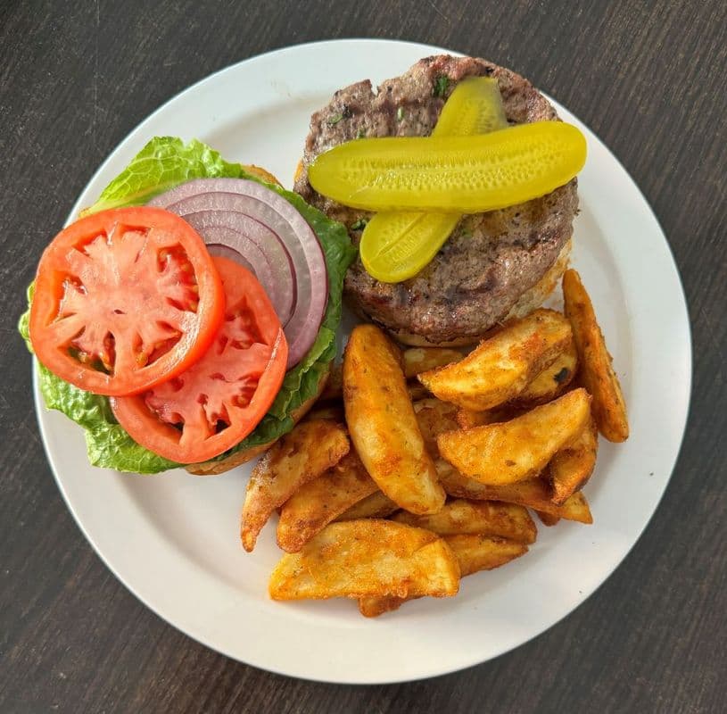 Homemade Beef Burger & wedge Fries