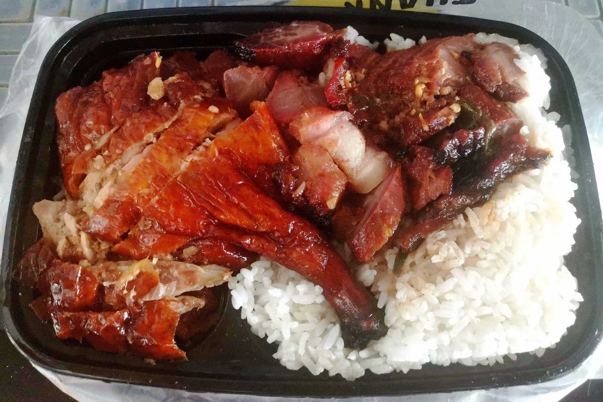 Rice 米饭, BBQ Duck 烧鸭, Honey BBQ Pork 叉烧 Combo