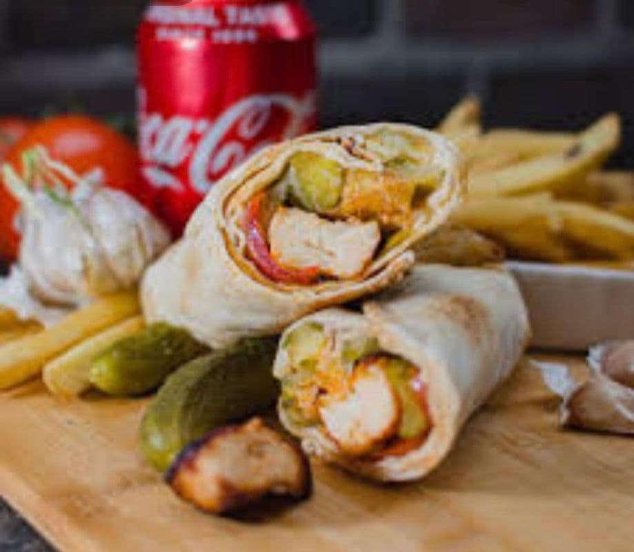 Chicken Kofta Kabab Wrap Combo with Fries, Garlic Sauce, and Pop