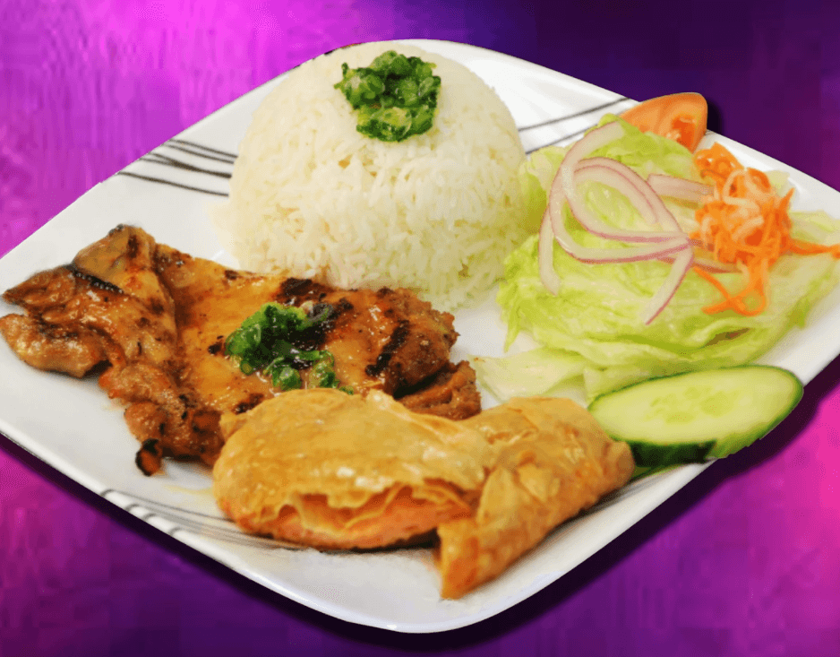 506. Fried Bean Curd Wrapped Shrimp and Chicken on Steamed Rice - Com Tau Hu Ky