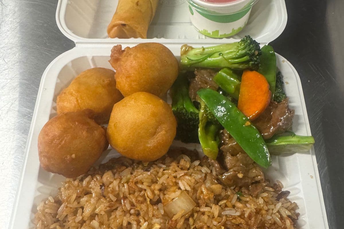 C5. Spring Roll, Sweet-and-Sour Chicken Balls, Beef with Broccoli, and Chicken Fried Rice
