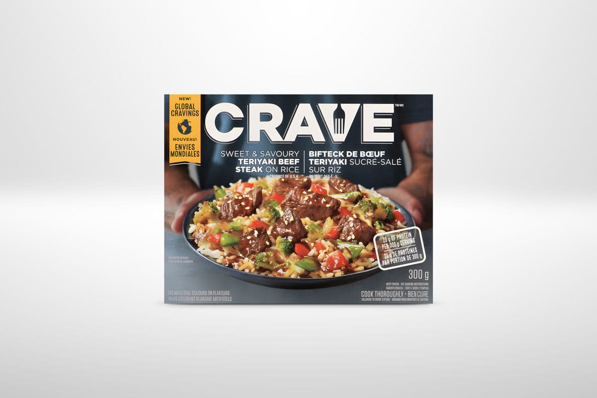CRAVE Sweet & Savoury Teriyaki Beef Steak on Rice Frozen Meal (300 g)