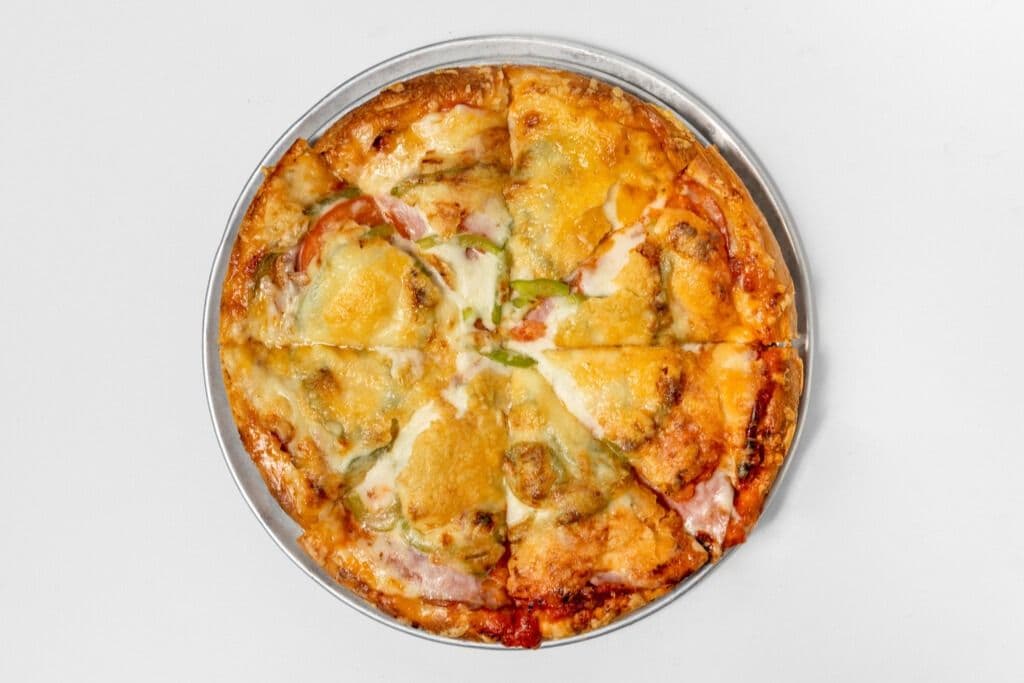 21. Small Back Bacon, Pepperoni, Green Pepper, and Tomato Pizza