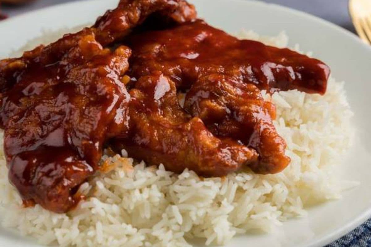 Pork Chop with Sweet and Sour Sauce on Rice