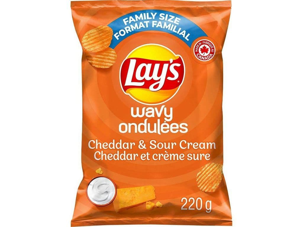 Lays Wavy Cheddar and Sour Cream Potato Chips 220g