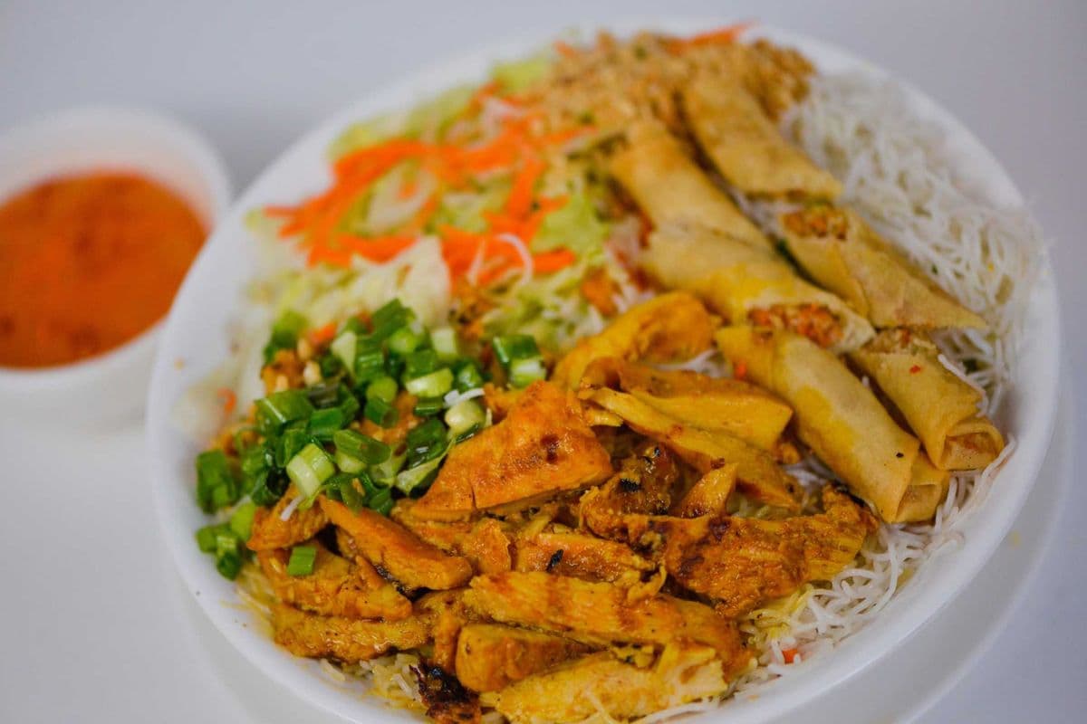 37. Vermicelli with Chicken and Spring Rolls - Bun Ga Nuong Cha Gio