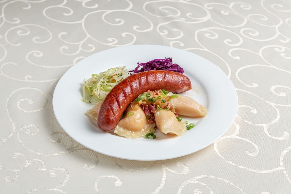 Pierogi with Ukrainian Sausage & Coleslaw