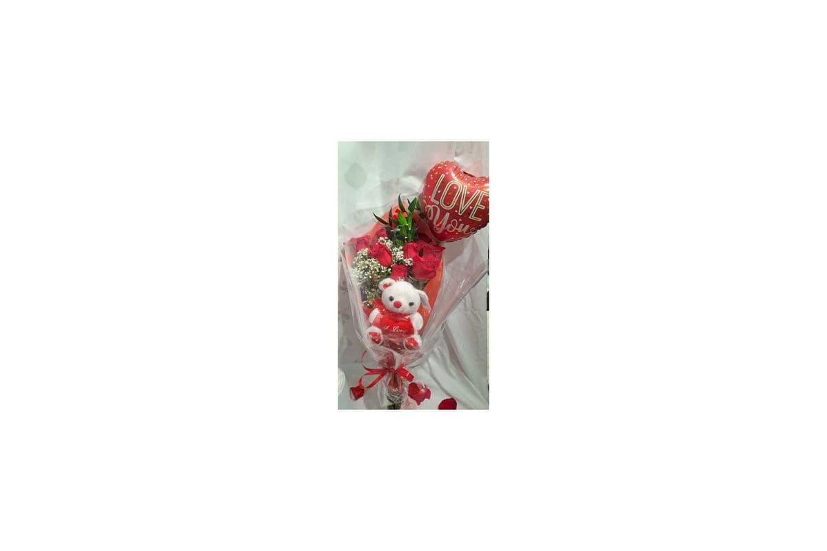 Miley 12 Red Roses Bouquet I love You Balloon I love You Bear (stems50cm bear7" bal9")